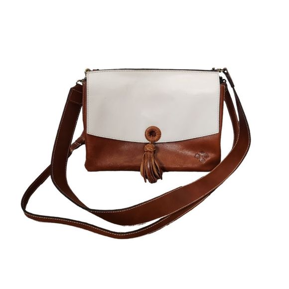 PATRICIA Nash Mollia Brown & White Leather Tassel Satchel Shoulder Handbag - Picture 1 of 11